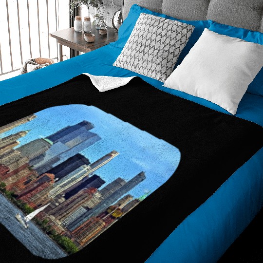 Manhattan NY – Sailboat By Manhattan Skyline Baby Blankets