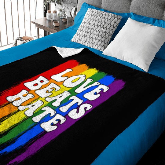 LGBTQIA+ Rainbow Pride Flag Love Beats Hate Baby Blankets