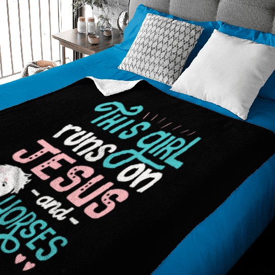 This Girl Runs on Jesus And Horses for Horse Baby Blankets