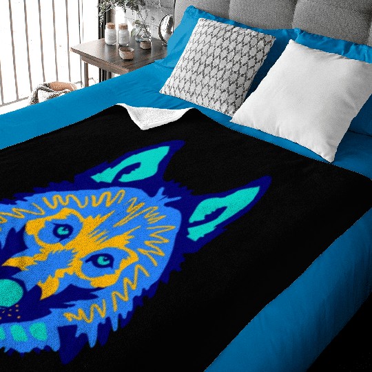 blue wolf face Baby Blankets
