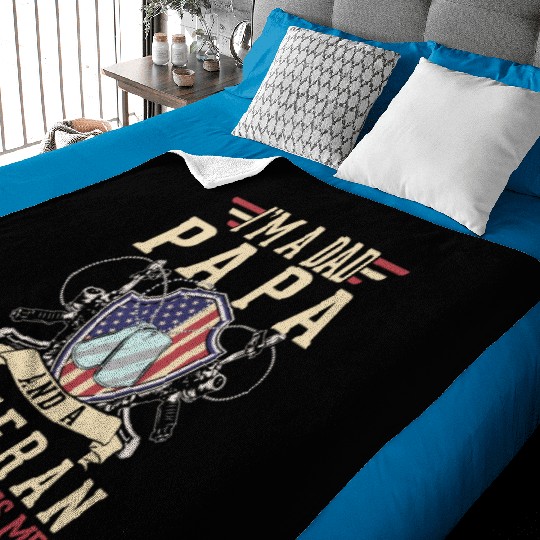 Dad Papa US Veteran Patriotic Father American Baby Blankets