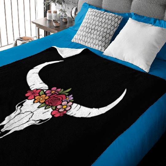 Floral bull skull Baby Blankets