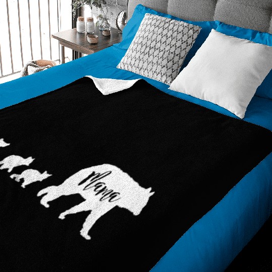 Mama Bear With 3 Three Cubs Fun Mom Mother Baby Blankets