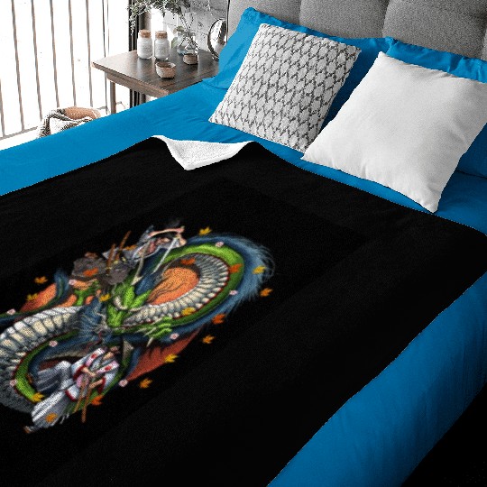 Japanese Dragon Samurai Warrior Battle Baby Blankets