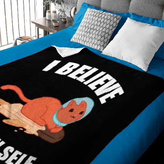 I Believe In Meow Self Funny Astronaut Cat Baby Blankets