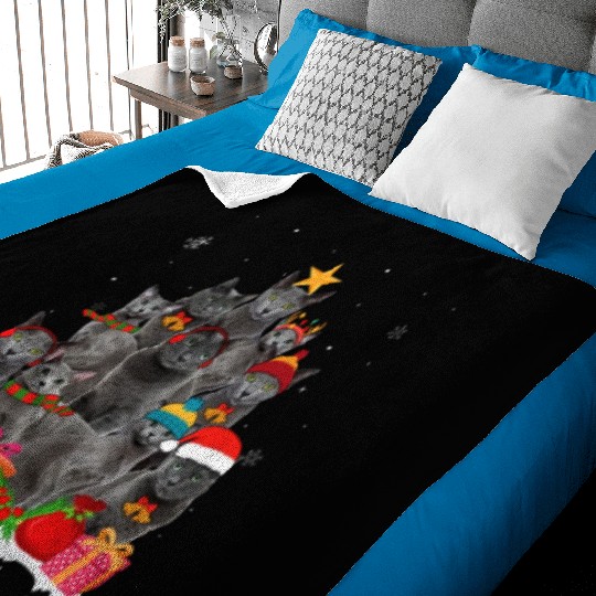 Funny Russian Blue Christmas Tree Pet Cat Lover Baby Blankets