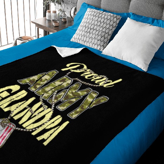 Proud Army Grandpa Camo Us Dog Tag Military Grandf Baby Blankets