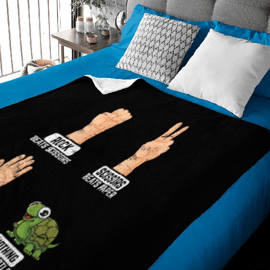 Rock Paper Scissors Nothing Beats Turtles Funny Tu Baby Blankets