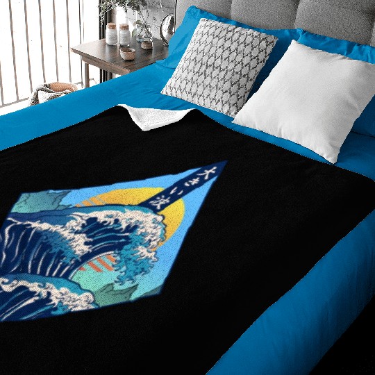 Japanese Sunset And Waves | Japanese Culture Baby Blankets