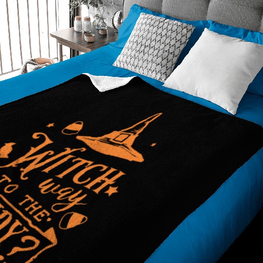 Witch Way To The Candy Hat Halloween Holiday Baby Blankets