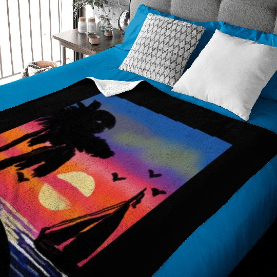 Beach Sunset Baby Blankets