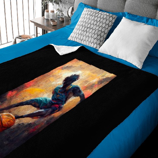 A male basketball player runs after a basketball. Baby Blankets