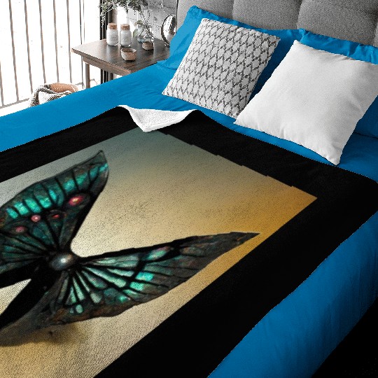 Black and Cyan Metal Butterfly Baby Blankets