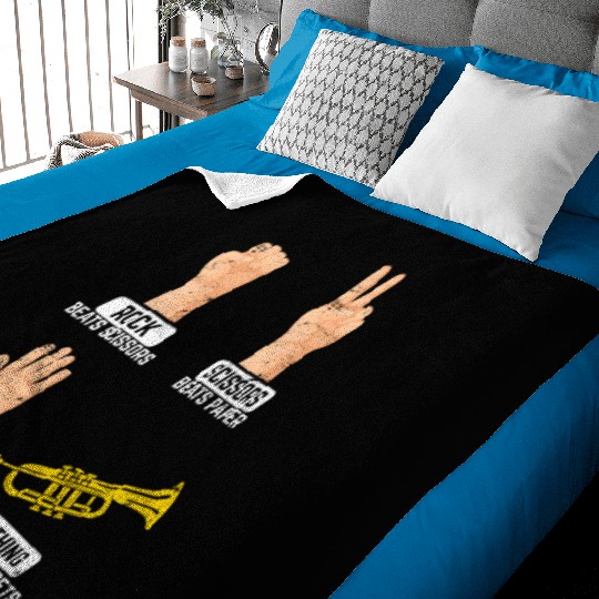 Rock Paper Scissors Nothing Beats Trumpets Trumpet Baby Blankets