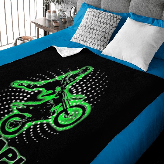 Braap Green Motocross Dirt Bike Baby Blankets