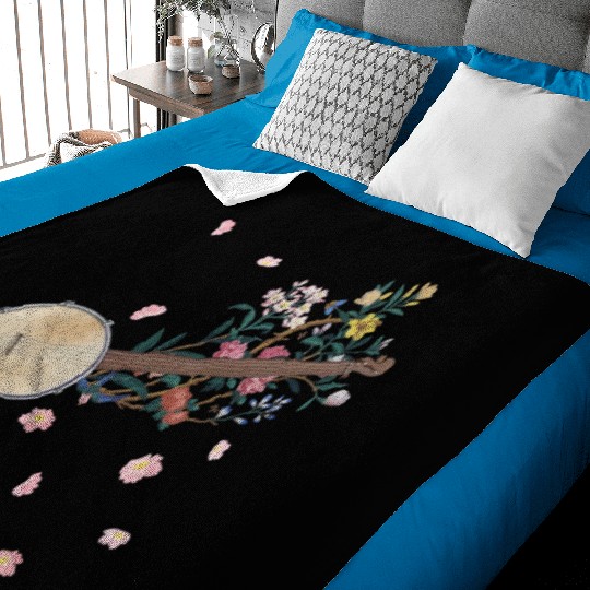 Banjo Flowers Country Music Floral Baby Blankets