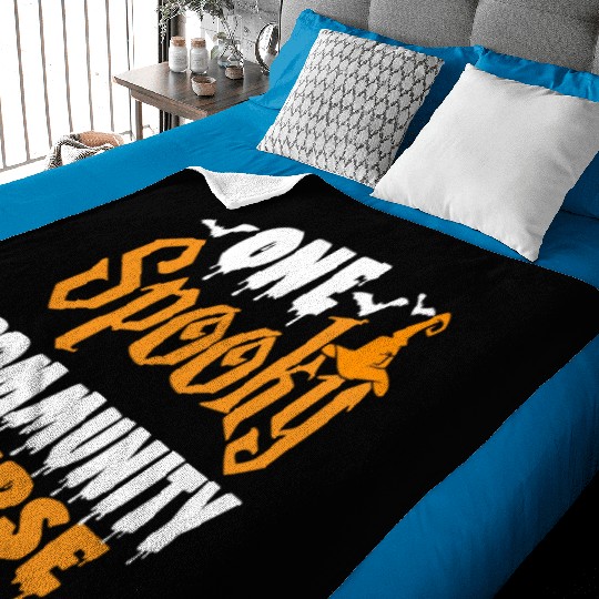 One Spooky Community Nurse Funny Creepy Halloween Baby Blankets