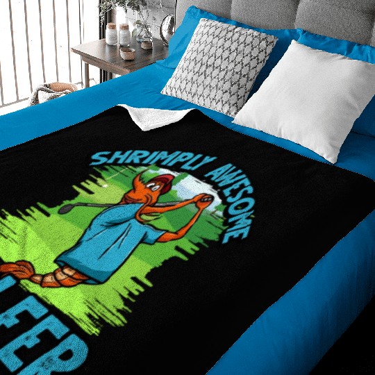 Funny Shrimp/Prawn Pun Golfer. Shrimply Awesome Baby Blankets