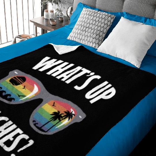 Whats up beaches funny beach gay family vacation Baby Blankets