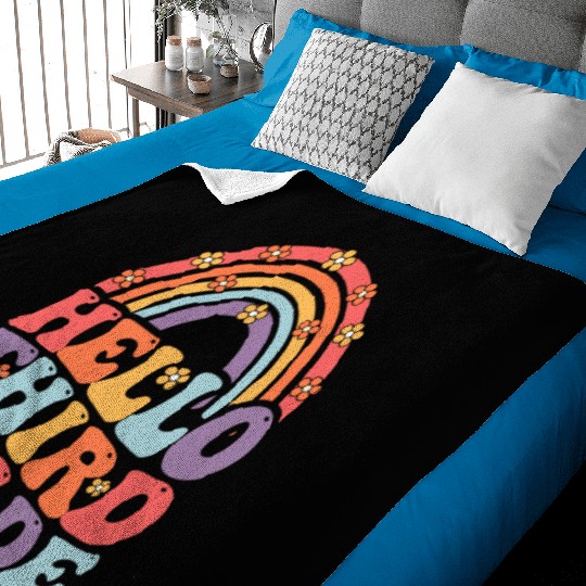 Hello Third Grade Boho Rainbow Back To School Baby Blankets