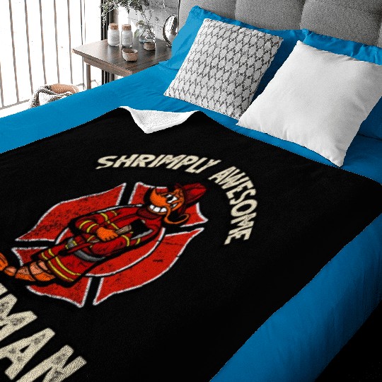 Funny Shrimp/Prawn Pun. Shrimply Awesome Fireman Baby Blankets