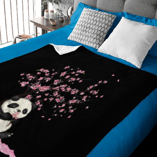 Cherry Blossom Japanese Art Panda Lover Panda Bear Baby Blankets