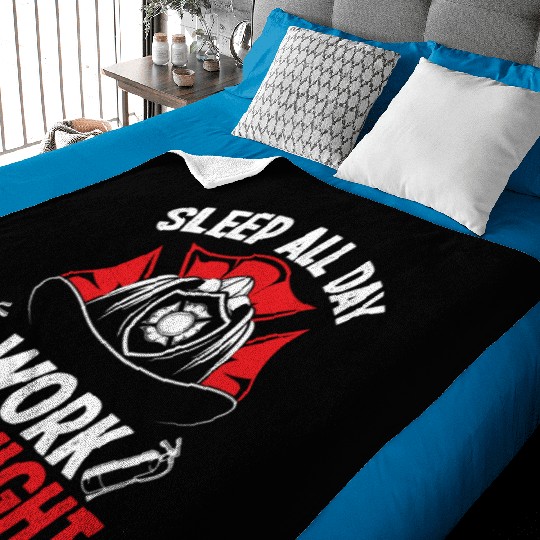 Night Shift Firefighter Sleep all Day Fire Truck Baby Blankets