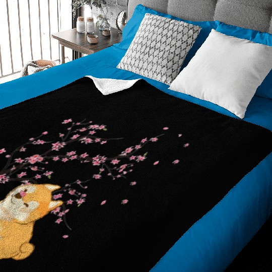 Cute Cherry Blossom Japanese Art Kawaii Shiba Inu Baby Blankets