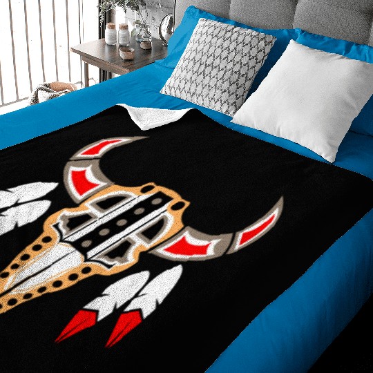 Native American Buffalo Skull for Tribal Art Lover Baby Blankets