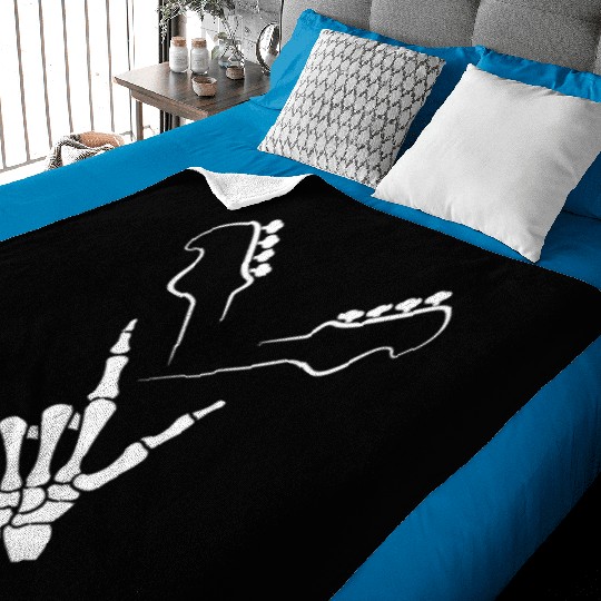 Rocker Skeleton Hand Rock On Rock Star Guitar Baby Blankets