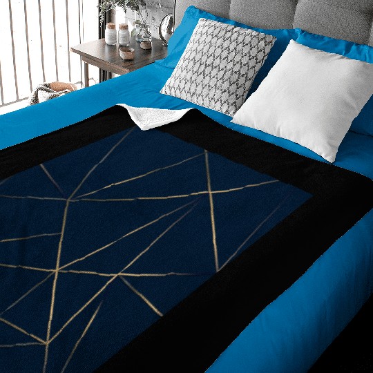 Luxury Gold Navy Blue Geometric Polygon Baby Blankets
