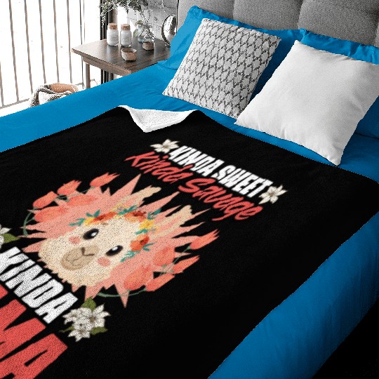 Kinda Sweet Kinda Savage Funny Llama Humor For A Baby Blankets