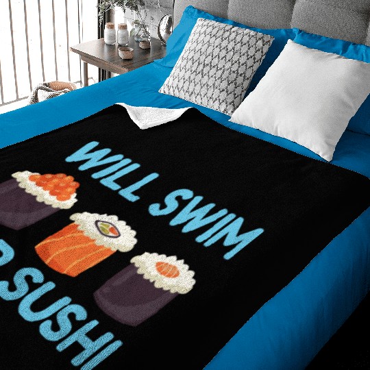 Will Swim for Sushi Japanese Food Lover Anime Baby Blankets