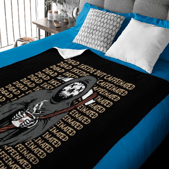 Dead inside but caffinated skull coffee reaper Baby Blankets