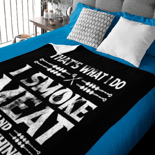 I Smoke Meat And I Know Things Funny BBQ Chef Dad Baby Blankets