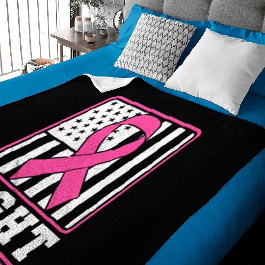 Fight Breast Cancer Awareness Pink Ribbon US Flag Baby Blankets