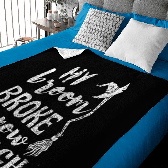 Witch Broom Hat Halloween Teacher Baby Blankets