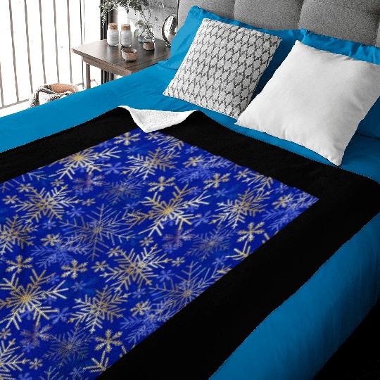 Snowflakes Pattern Blue Gold Baby Blankets