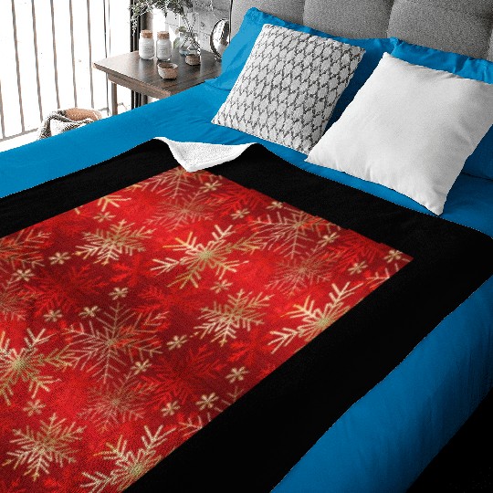 Snowflakes Pattern Red Gold Baby Blankets