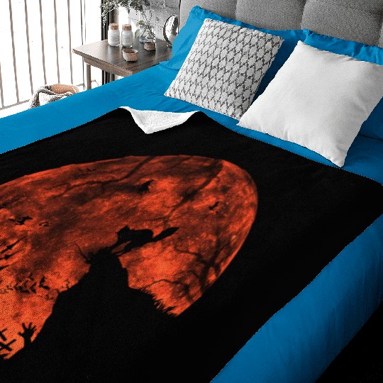 Cat Red Moon trick or treat Bats Forest Funny Hall Baby Blankets