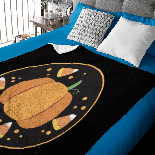 Pumkpin on a circle with candy corn Baby Blankets