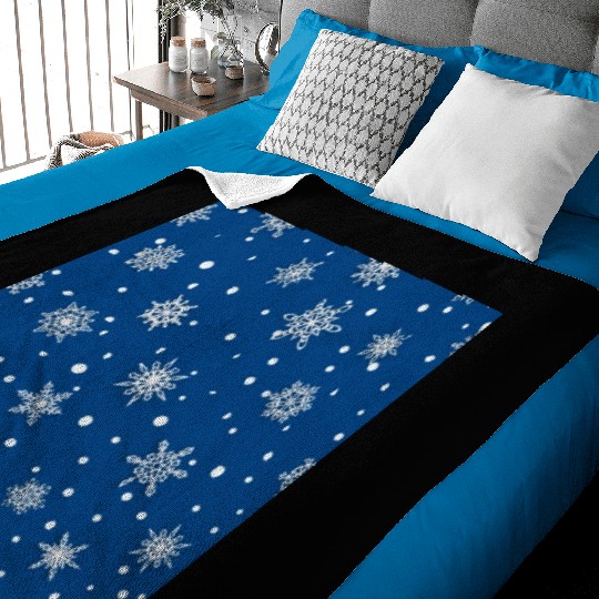 Modern Navy Blue Snowflakes Pattern Baby Blankets