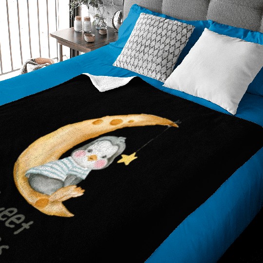 Cute Penguin Moon Sweet Dreams Baby Blankets