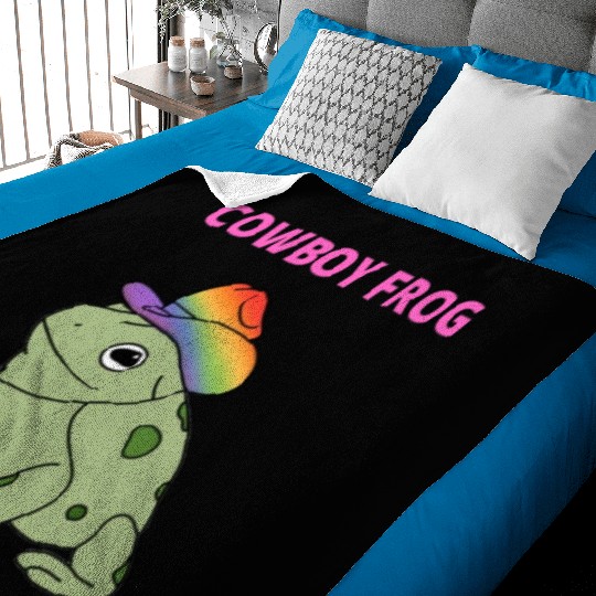 Cute frog in pride color cowboy hat Baby Blankets