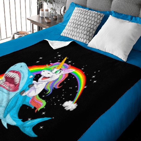 Unicorn riding shark Design Baby Blankets