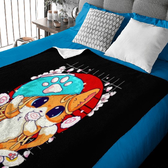 Kitty Eating Ramen And Kawaii Shusi Baby Blankets