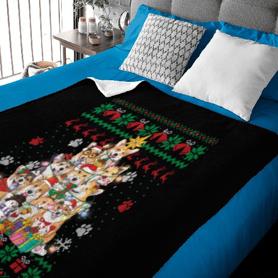 Corgi Christmas Tree Fairy Lights Santa Dog Lover Baby Blankets