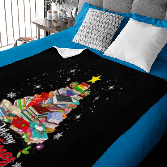 Merry Christmas Tree Love Reading Books Librarian Baby Blankets