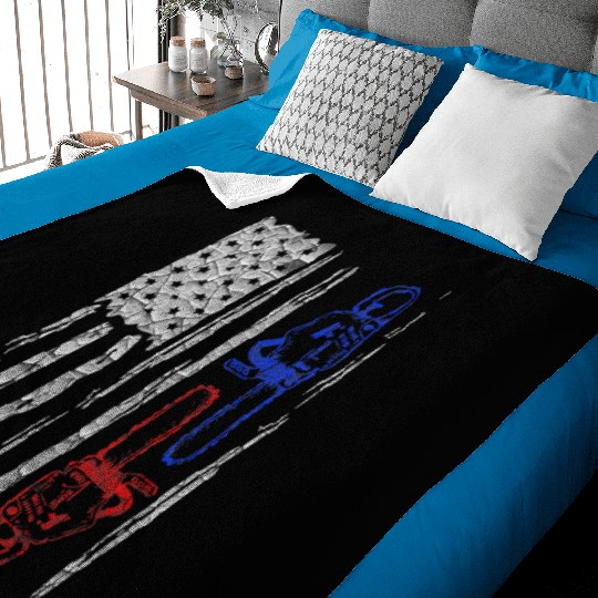Vintage US FLAG CHAINSAW Lumberjack Logger Lumber Baby Blankets