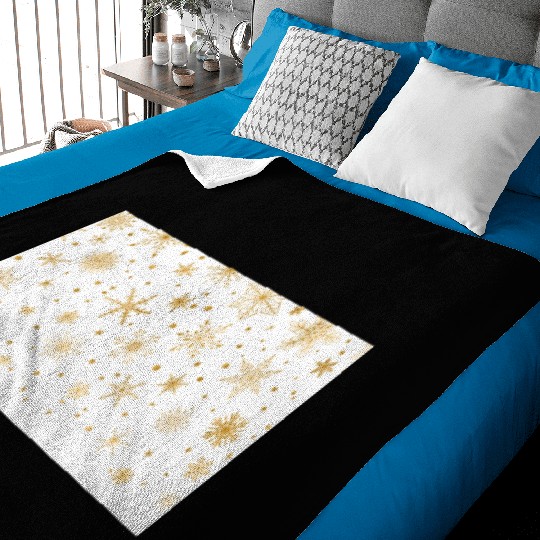 Snowflakes Pattern Elegant White Gold Baby Blankets